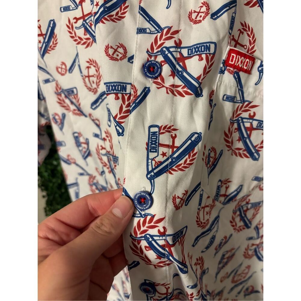 Dixxon Shirt The High Tight Mens Large Barber Blue Red White Short Sleeve - Picture 3 of 7